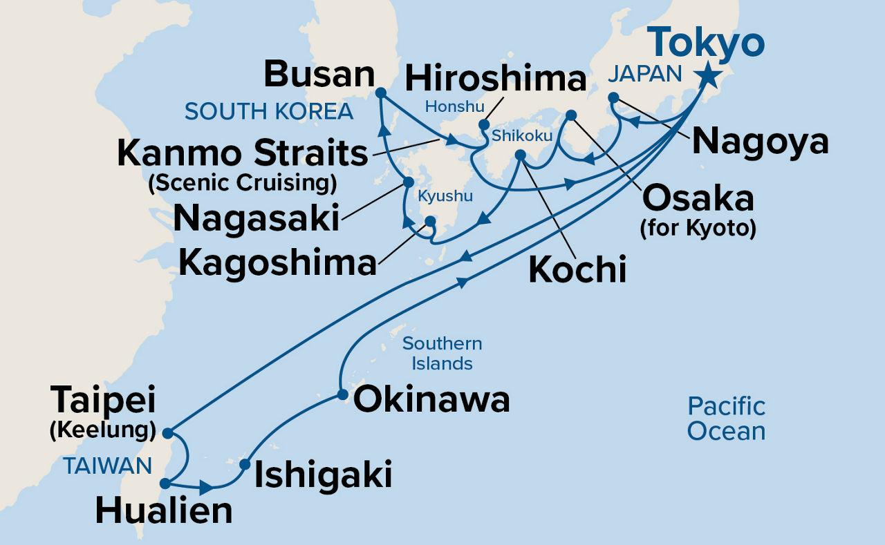 Grand Japan with Okinawa & Taiwan — Itinerary Map