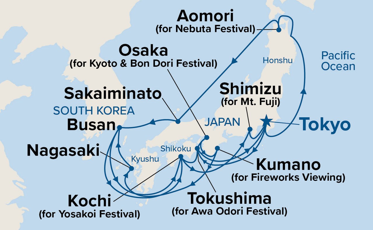 Grand Circle Japan with Summer Festivals & Kumano Fireworks — Itinerary Map