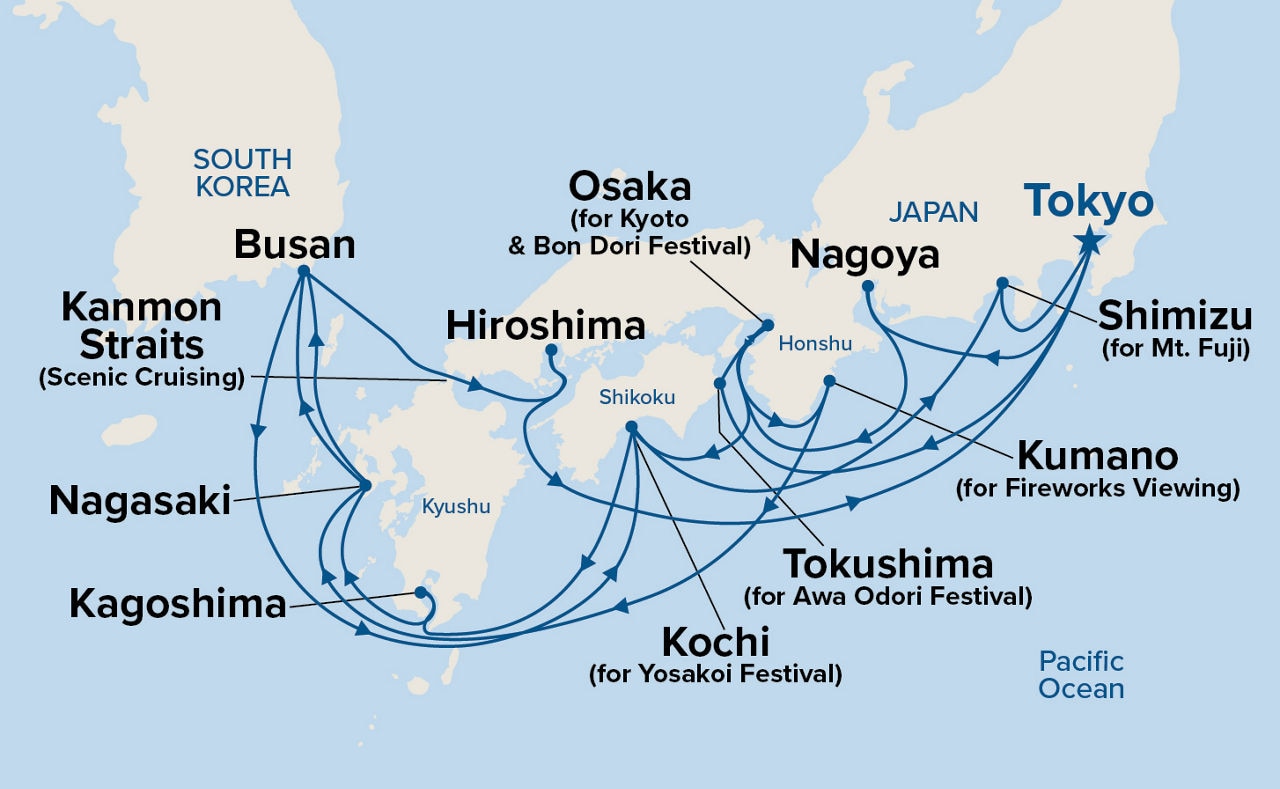 Grand Japan with Summer Festivals & Kumano Fireworks — Itinerary Map