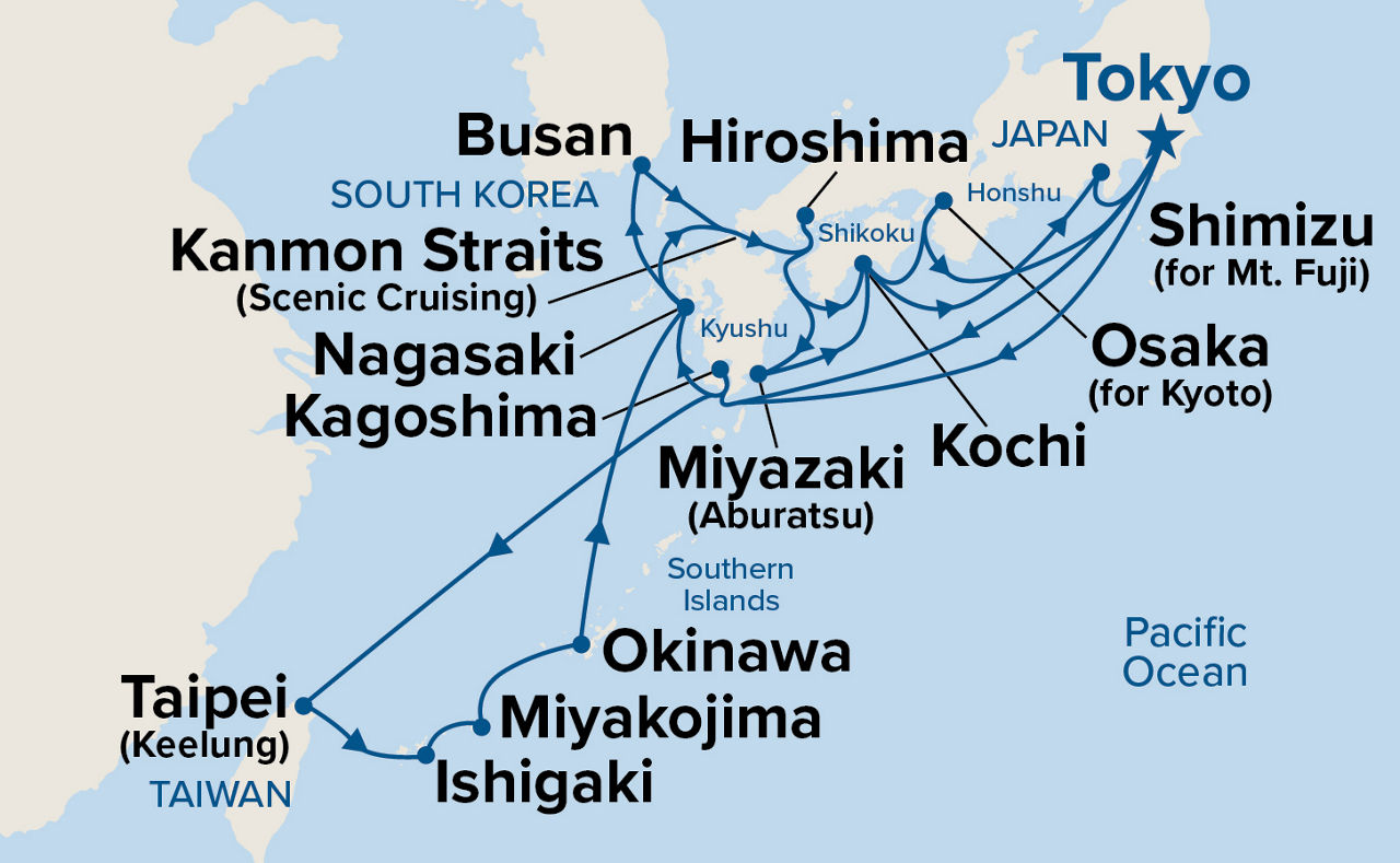 Grand Japan with Okinawa & Taiwan Cherry Blossoms — Itinerary Map