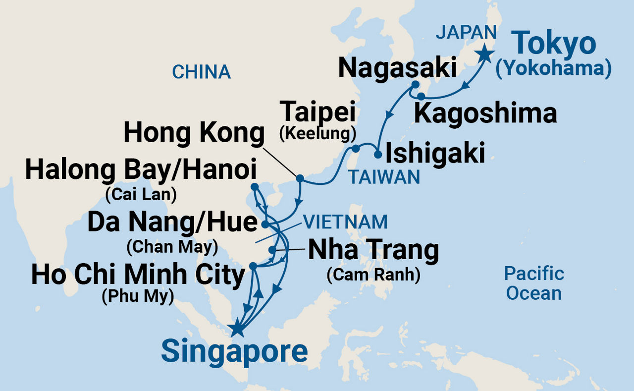 Japan & Southeast Asia with Halong Bay — Itinerary Map