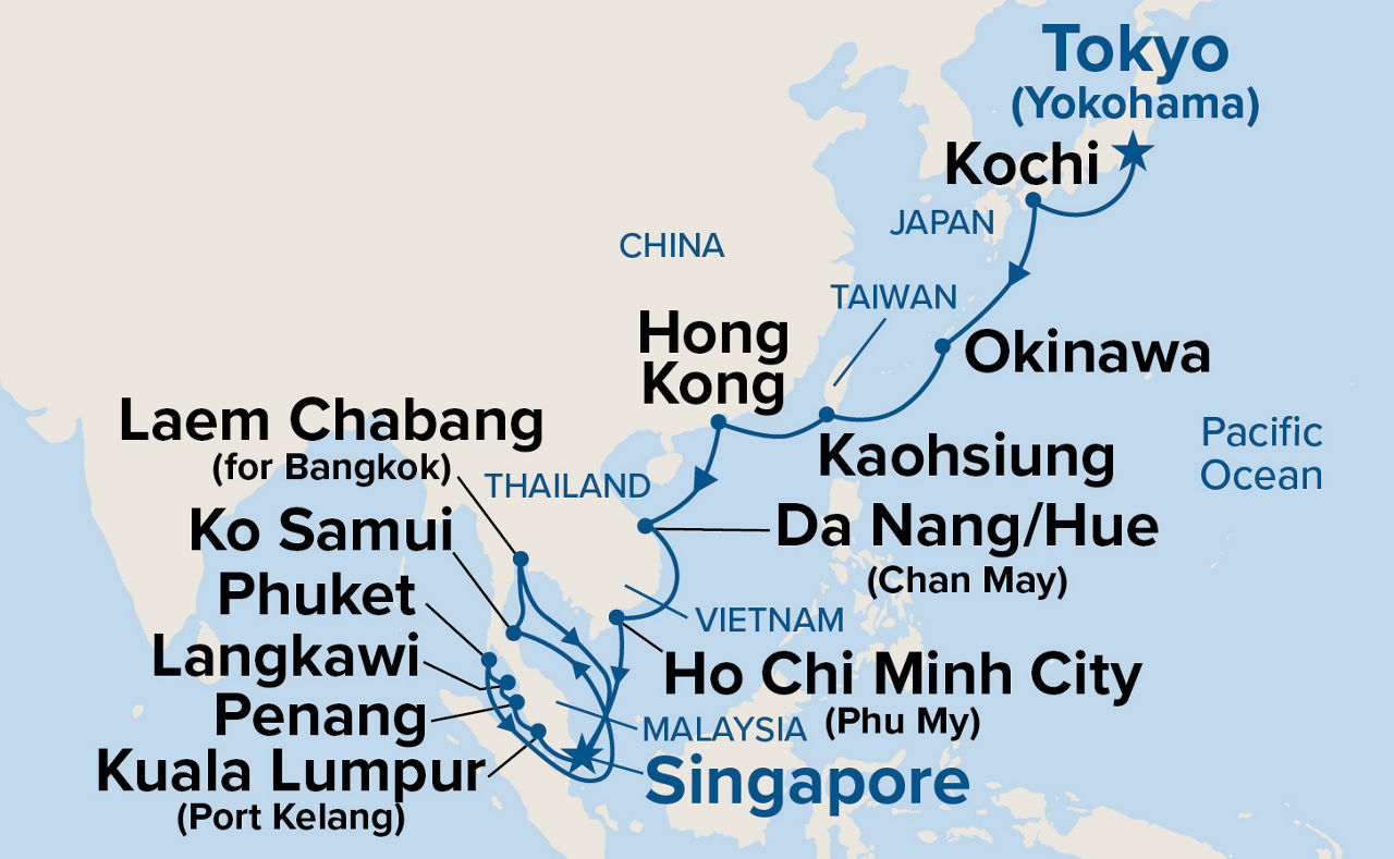 Japan & Southeast Asia — Itinerary Map