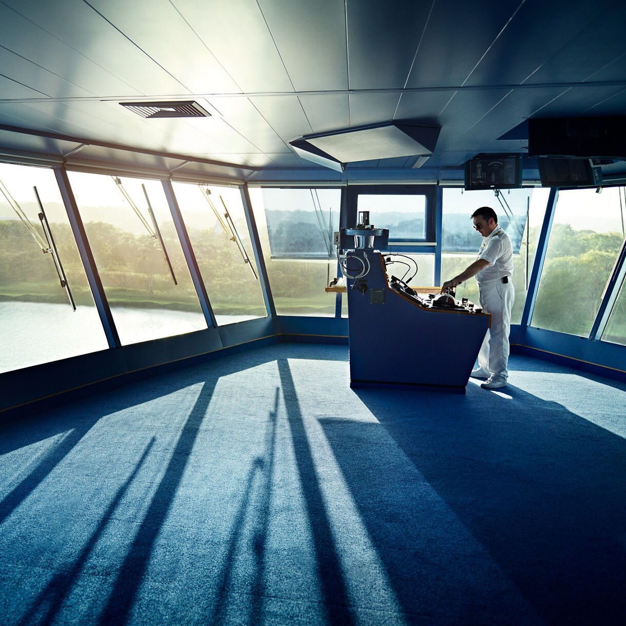 The captain on board of the ship.