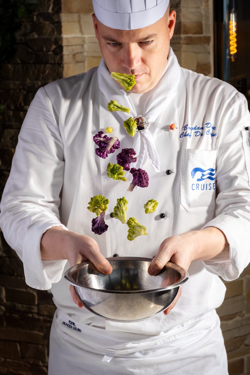 Our chef blending fresh vegetables for his next dish. 