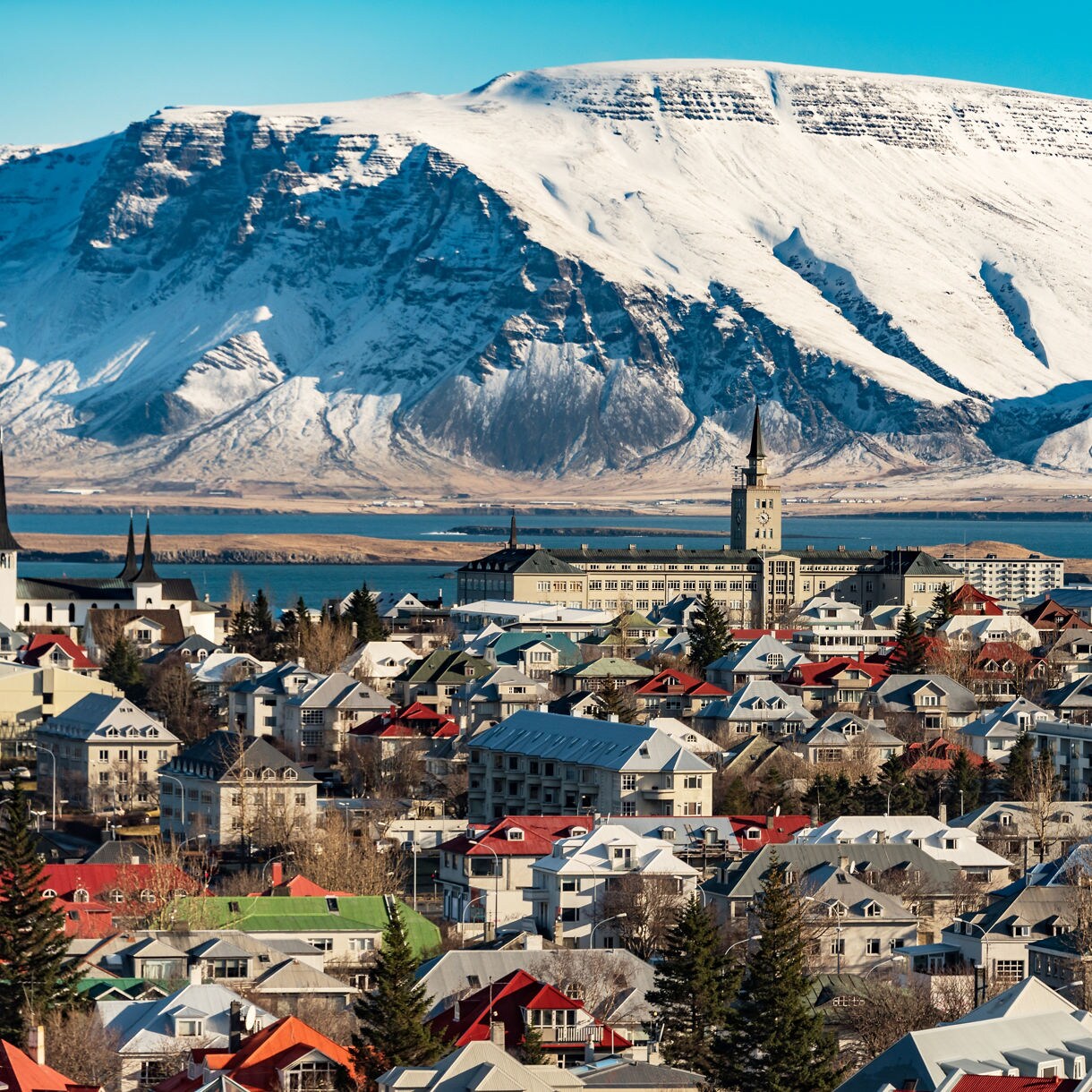 Panoramic view of Reykjavik at wintertime, Iceland.