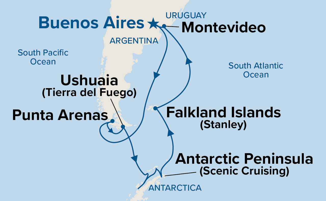 Antarctica & Patagonia — Itinerary Map