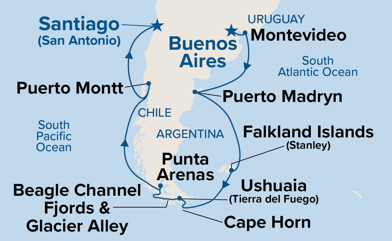 Cape Horn & Glaciers of Patagonia — Itinerary Map