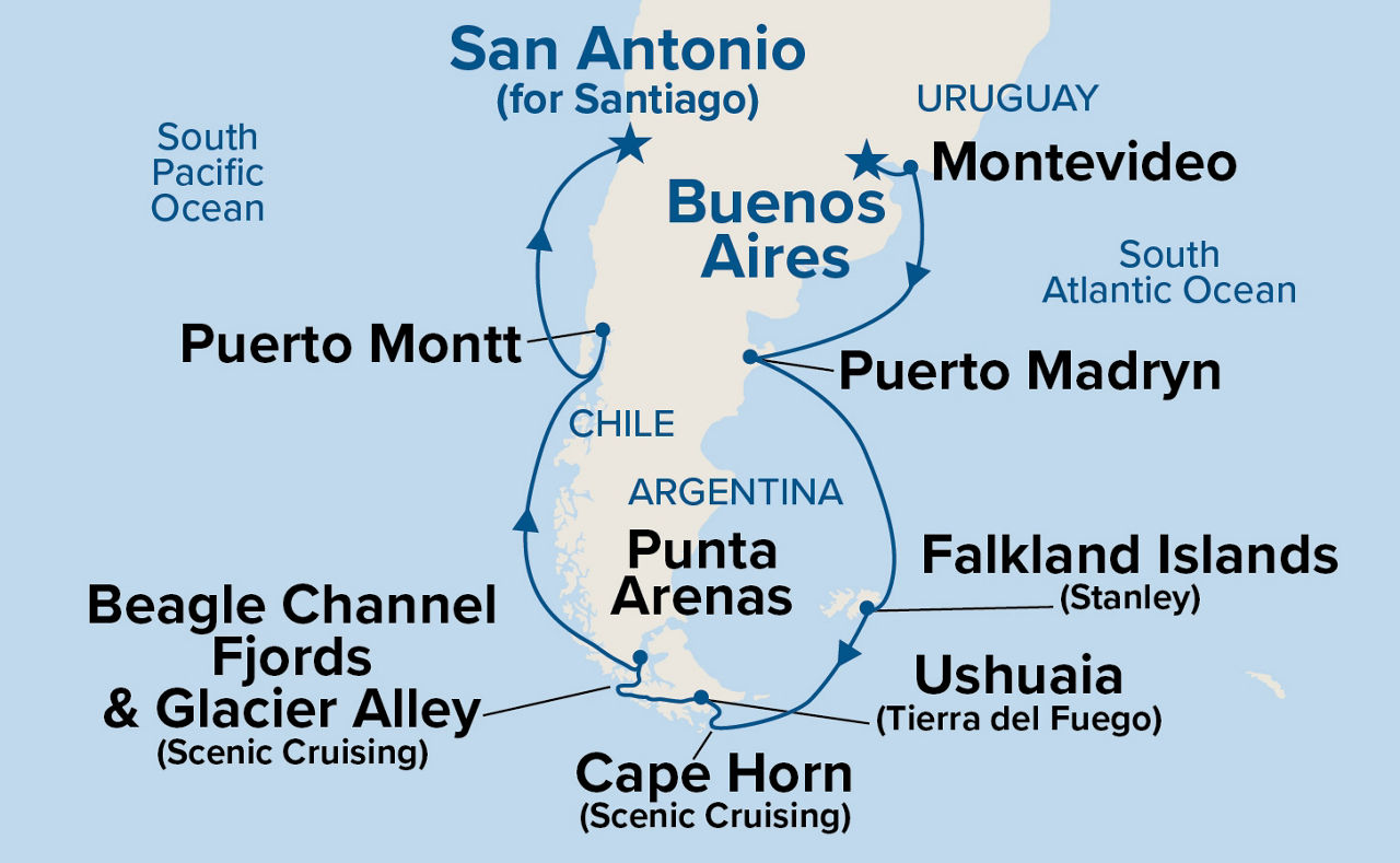 Cape Horn & Glaciers of Patagonia — Itinerary Map