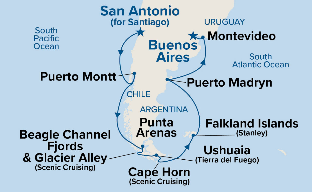 Cape Horn & Glaciers of Patagonia — Itinerary Map