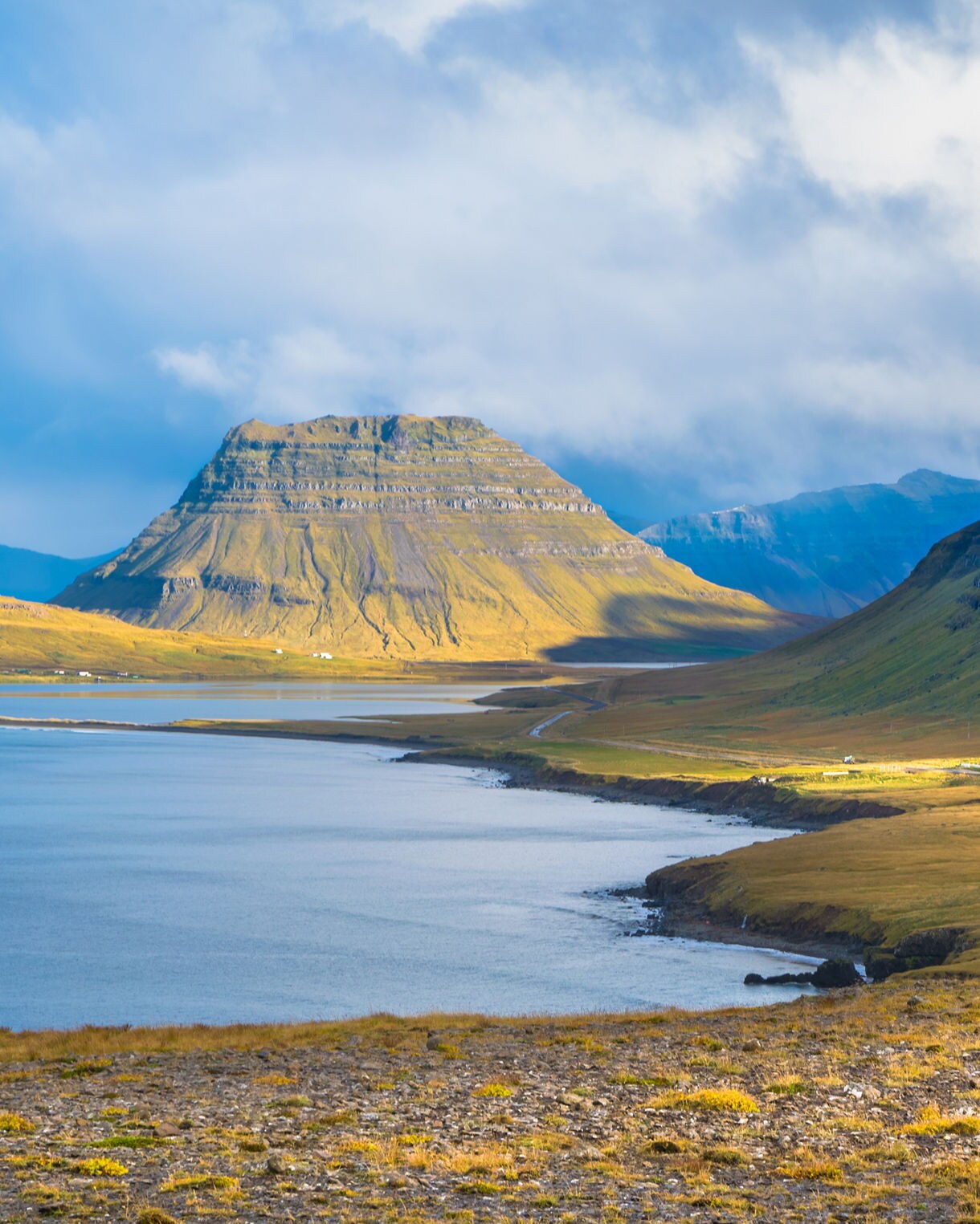 Beautiful view of Kirkjufell mountain in Snaefellsnes peninsula from Hringvegur Road
