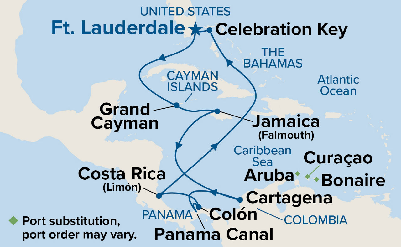Panama Canal with Costa Rica & Caribbean — Itinerary Map