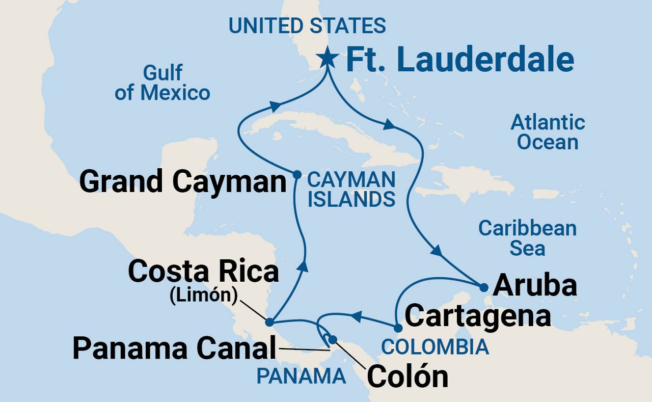 Panama Canal with Costa Rica & Caribbean Holiday — Itinerary Map