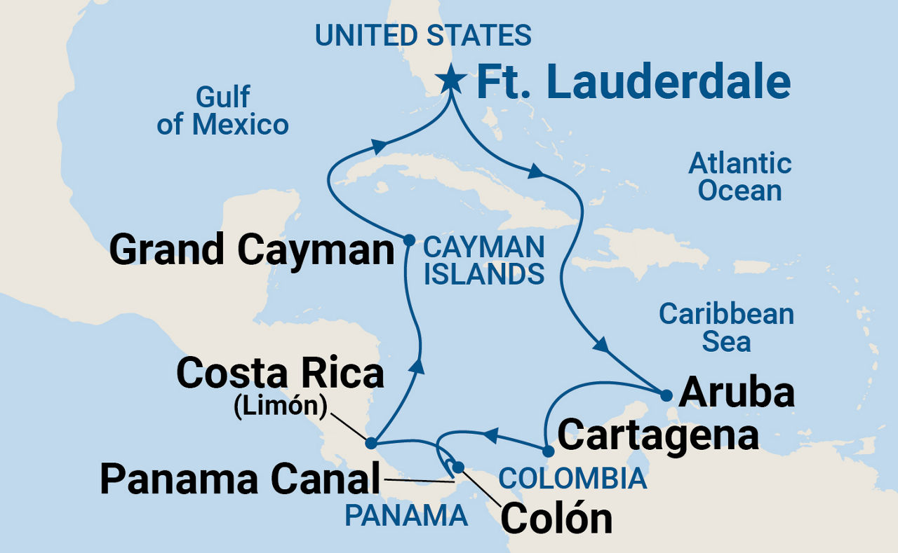 Panama Canal with Costa Rica & Caribbean — Itinerary Map
