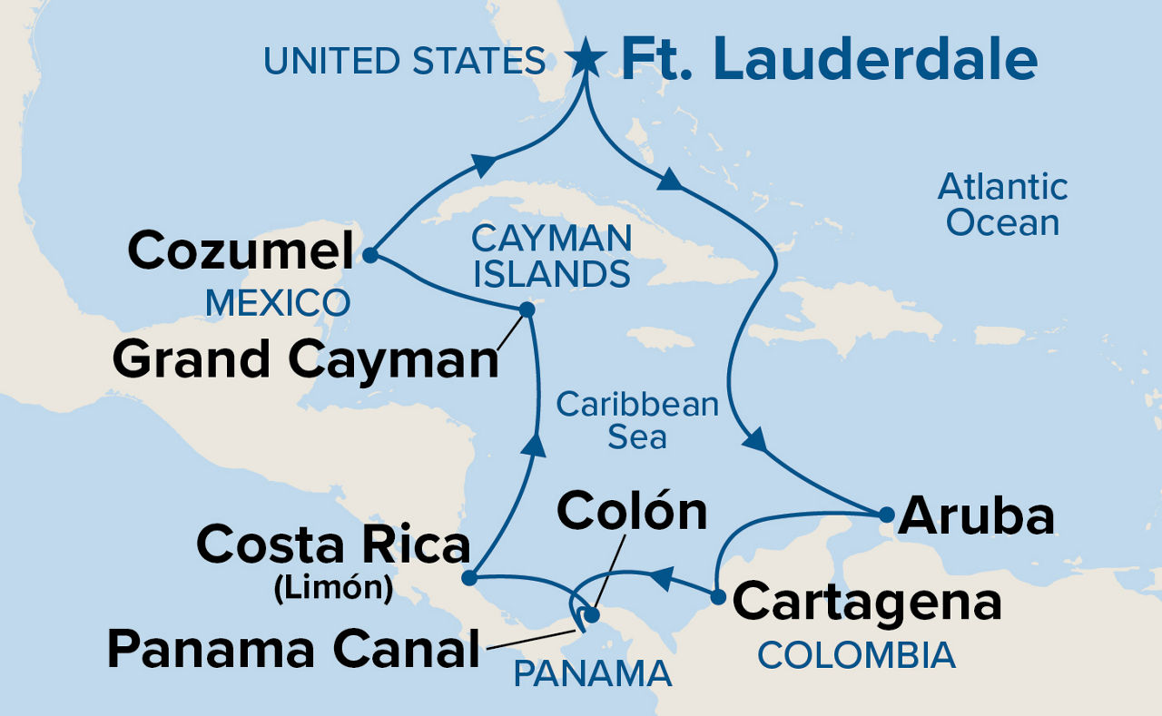 Panama Canal with Costa Rica & Caribbean — Itinerary Map