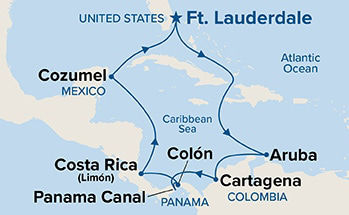 Panama Canal with Costa Rica & Caribbean Holiday — Itinerary Map