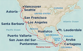Panama Canal & Pacific Coast — Itinerary Map