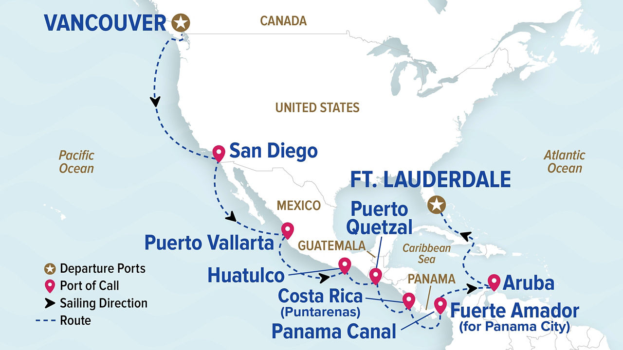 Panama Canal & Pacific Coast — Itinerary Map