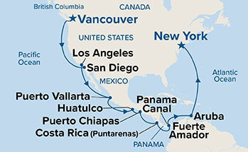 Panama Canal & Pacific Coast — Itinerary Map