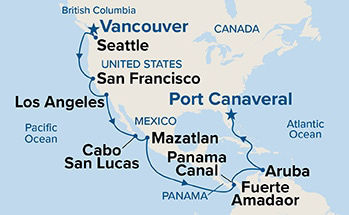 Panama Canal & Pacific Coast — Itinerary Map