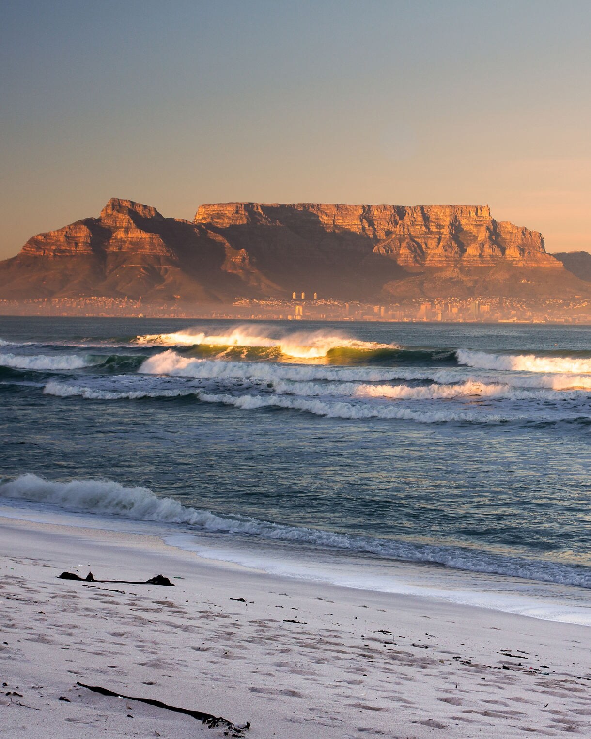 Table mountain from across Table Bay at dawn.