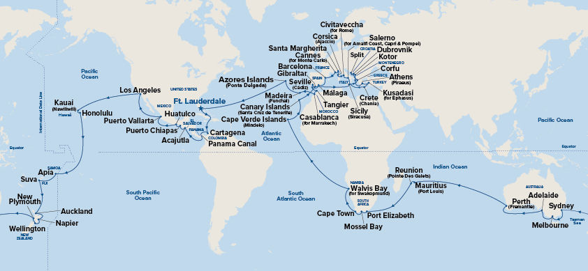 World Cruise - Roundtrip Ft. Lauderdale — Itinerary Map