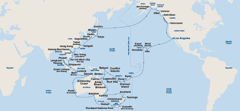 World Cruise Grand Circle Pacific - Roundtrip Los Angeles — Itinerary Map