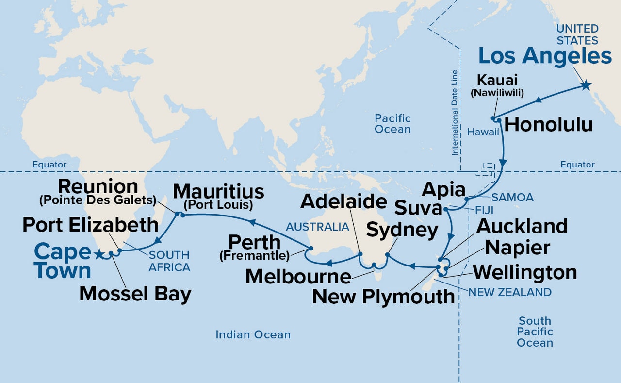 World Cruise Liner - South Pacific & Indian Ocean — Itinerary Map
