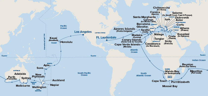World Cruise - Los Angeles to Ft. Lauderdale — Itinerary Map