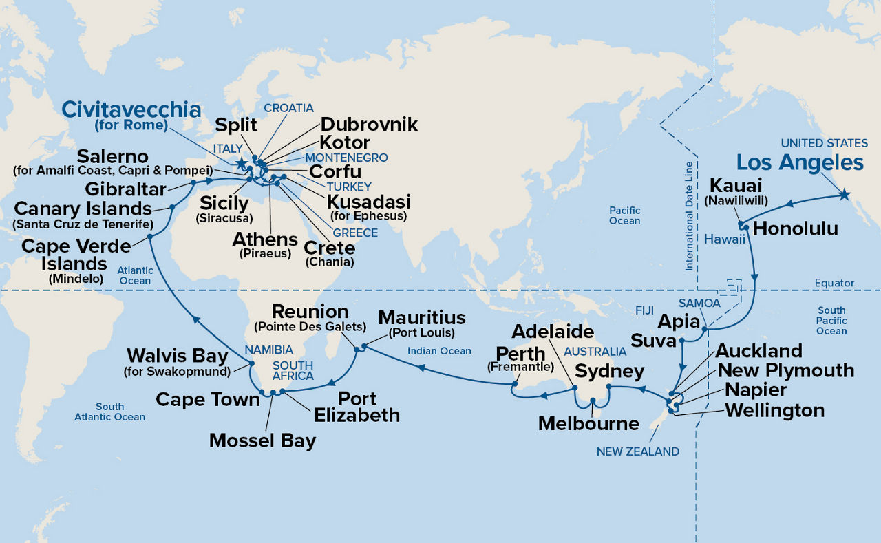 World Cruise - Los Angeles to Rome — Itinerary Map