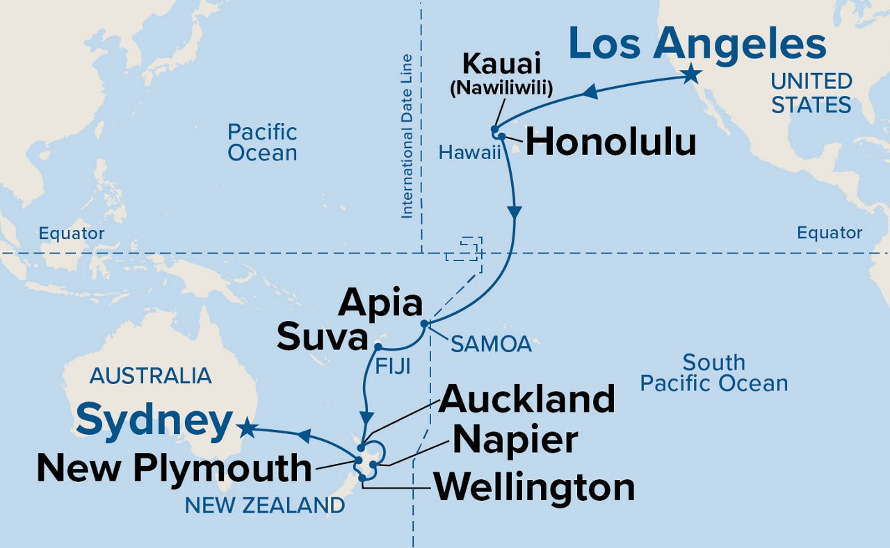 World Cruise Segment - Hawaii & South Pacific Crossing — Itinerary Map