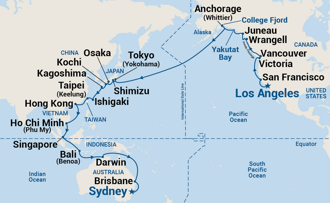 Circle Pacific Liner (Los Angeles to Sydney) — Itinerary Map