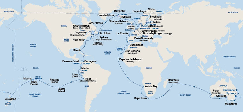 World Cruise - Sydney to Brisbane — Itinerary Map