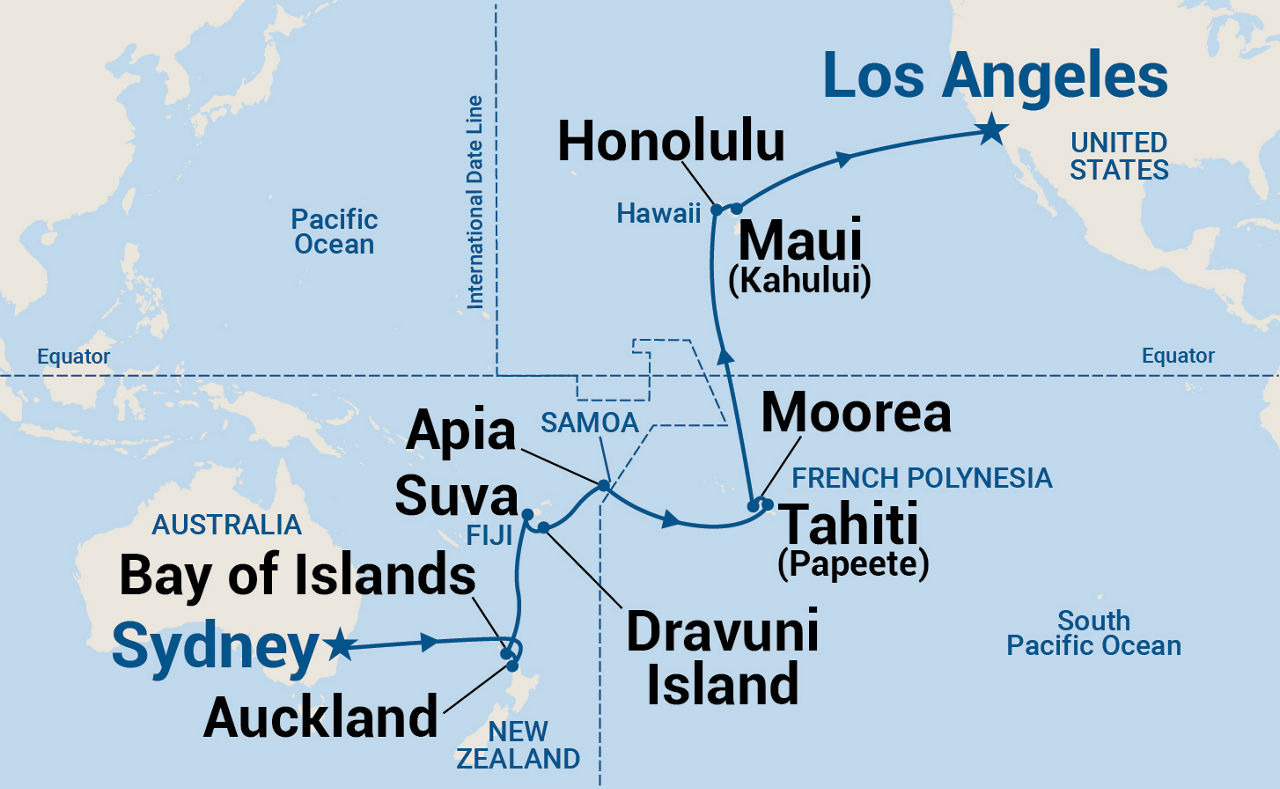 Circle Pacific Segment (Sydney to Los Angeles) — Itinerary Map