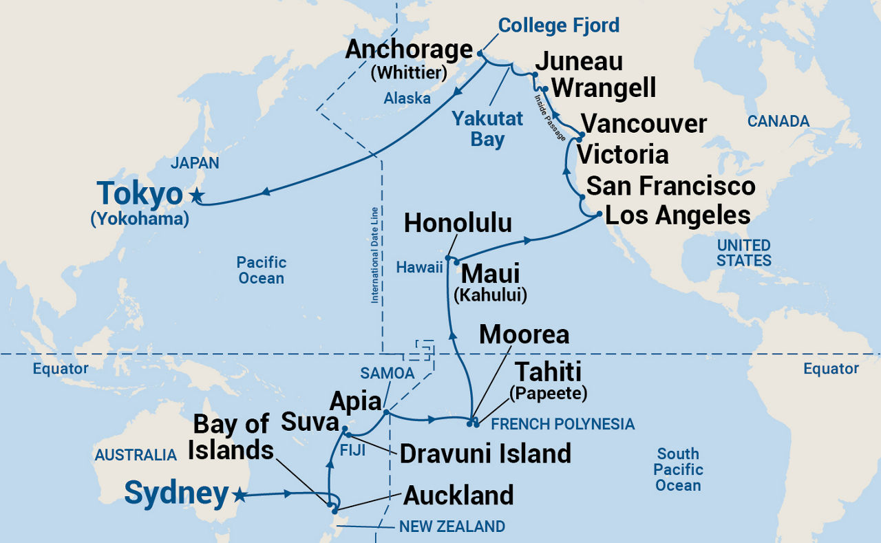 Circle Pacific Liner (Sydney to Tokyo) — Itinerary Map