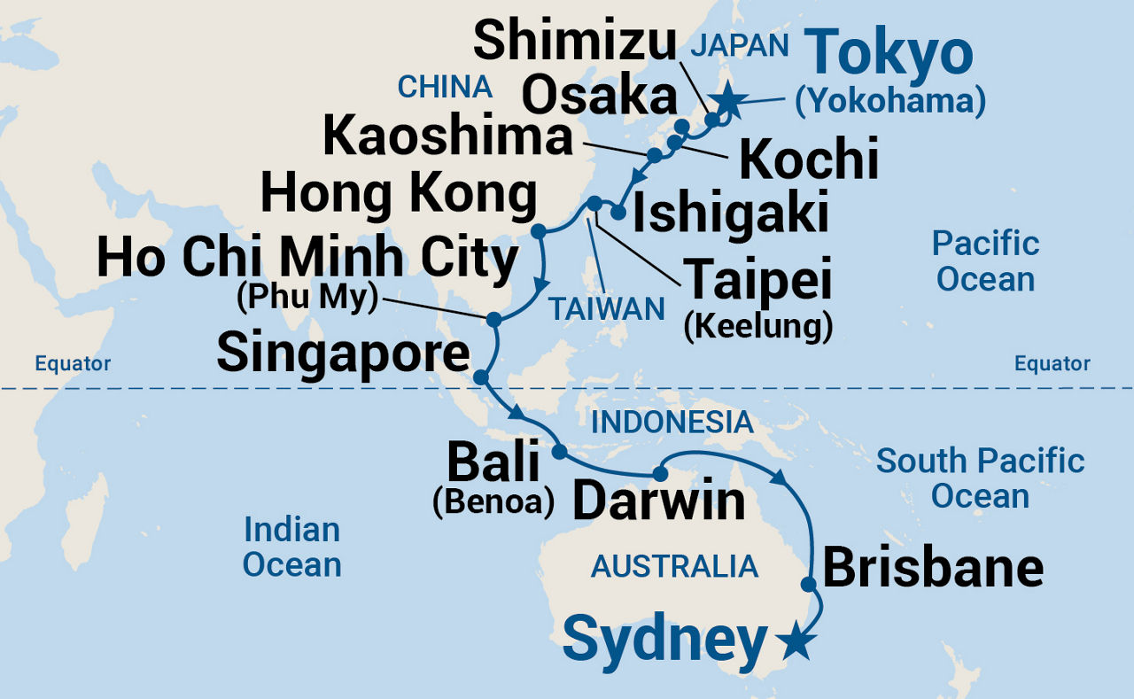 Circle Pacific Segment (Tokyo to Sydney) — Itinerary Map