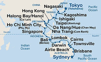 Circle Pacific Liner (Tokyo to Sydney) — Itinerary Map