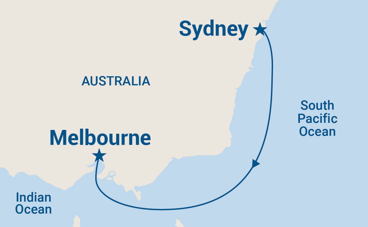 Australia Seacation — Itinerary Map