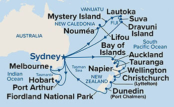 New Zealand, Tasmania & Fiji — Itinerary Map