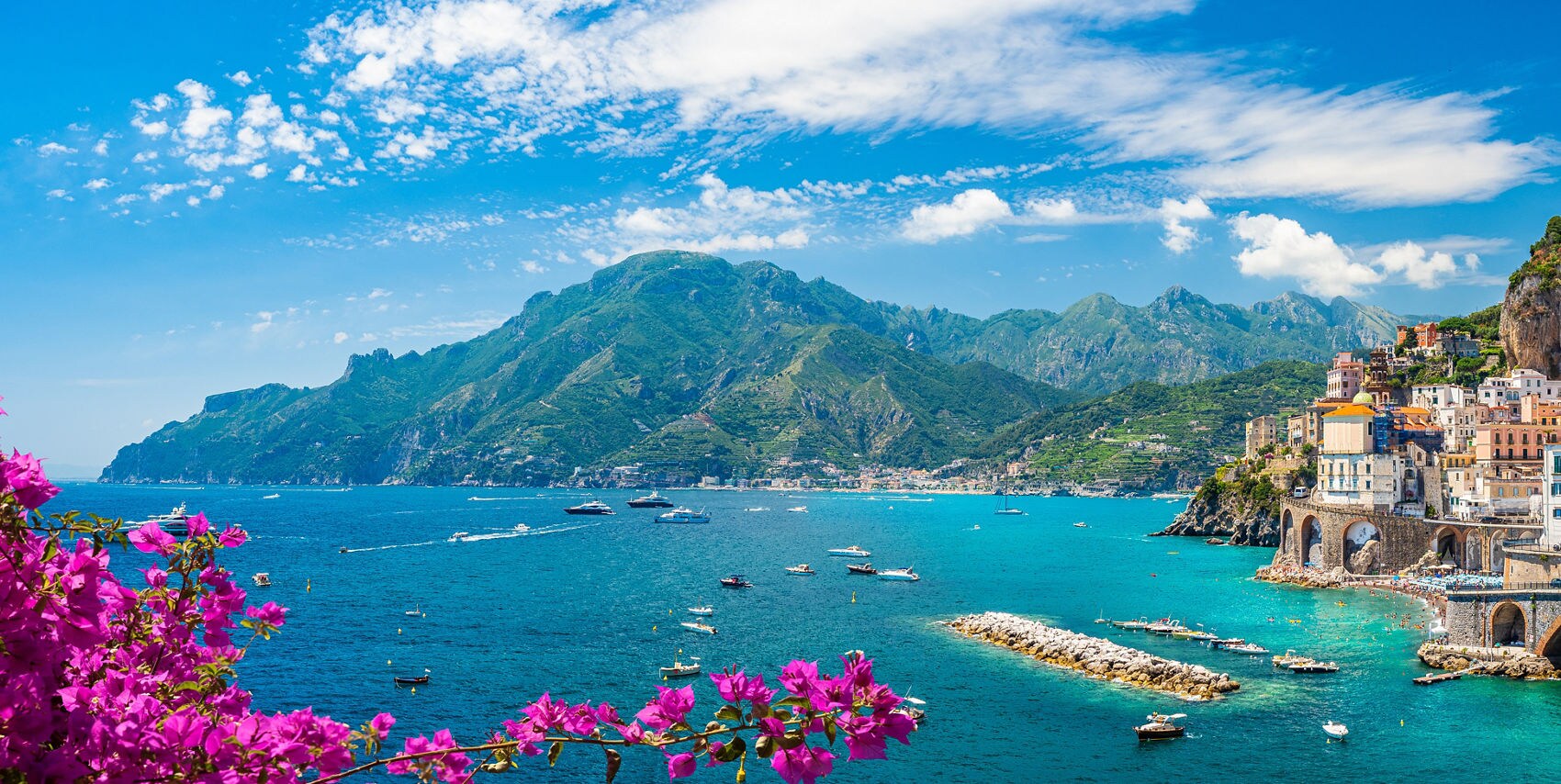 The Amalfi Coast with Naples, Italy on the coastline.