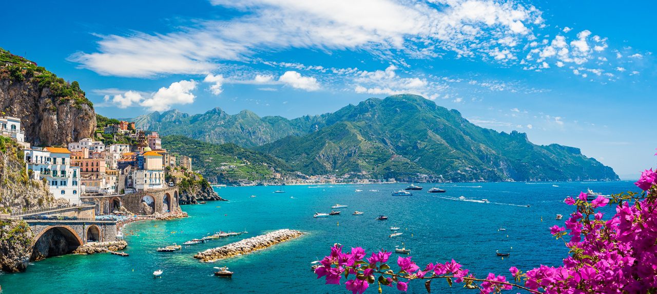 Panoramic view of amalfi coast, naples, italy