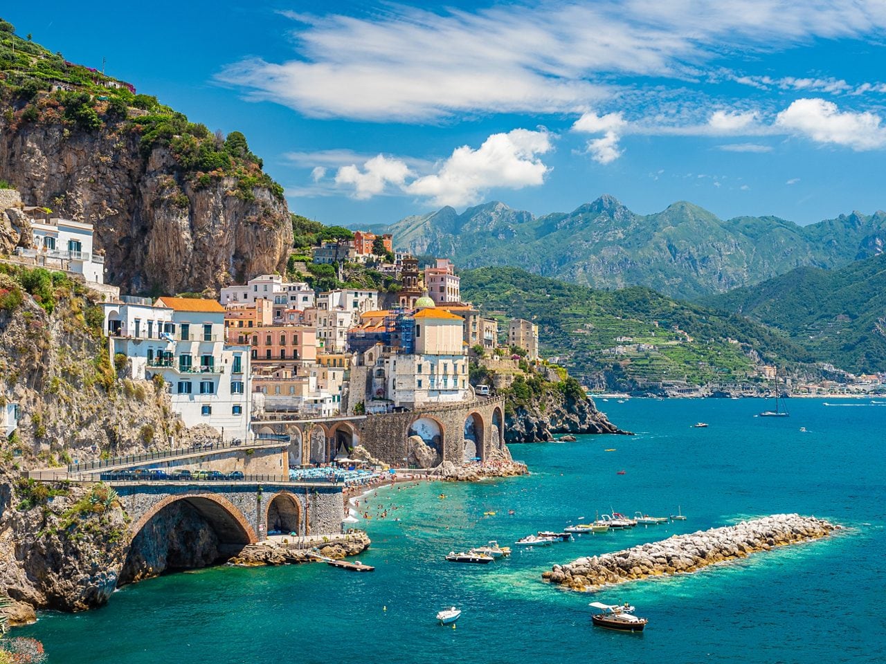 amalfi coastline italy atrani buildings turquoise water