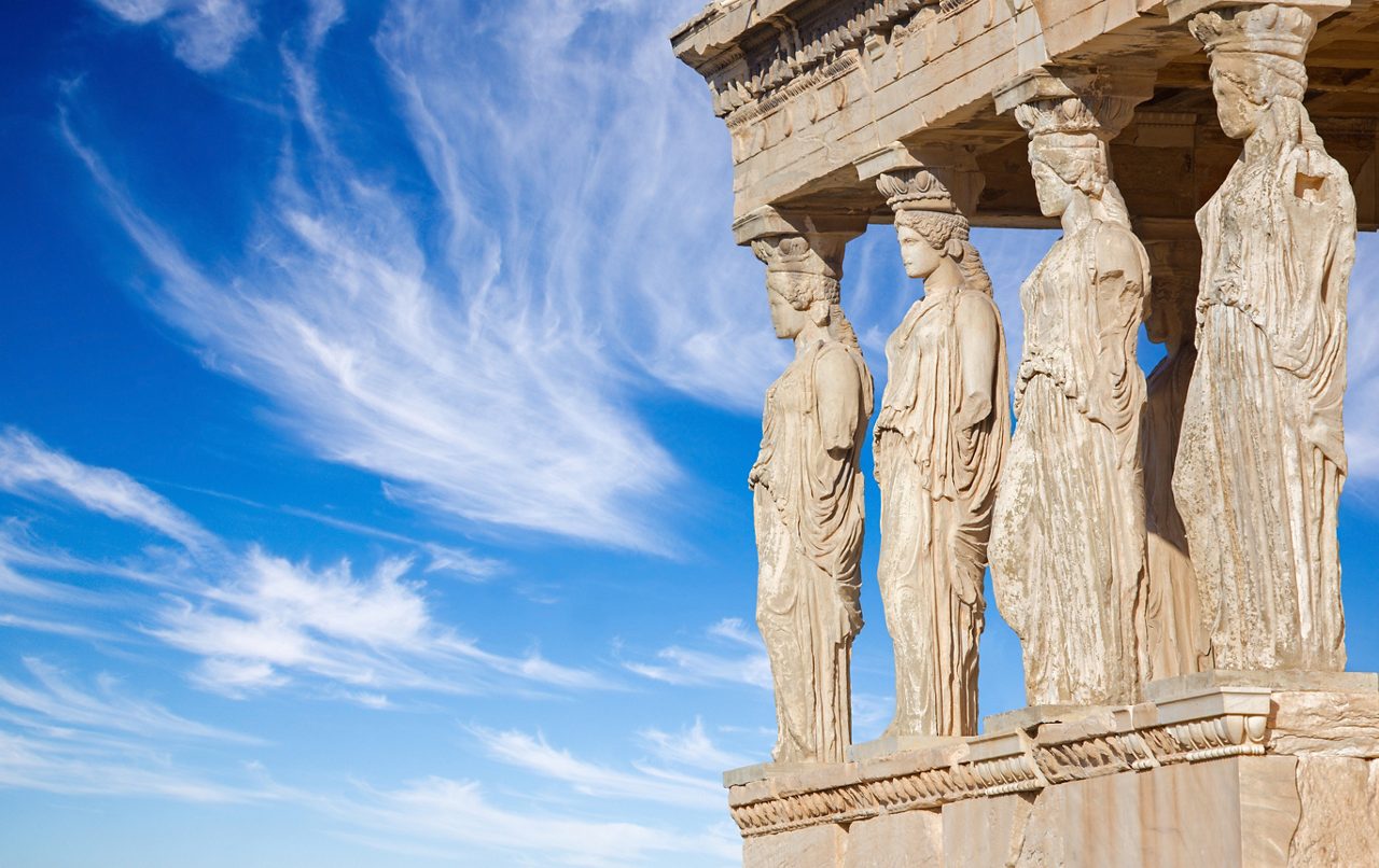 athens greece statues of erechteion on acropolis