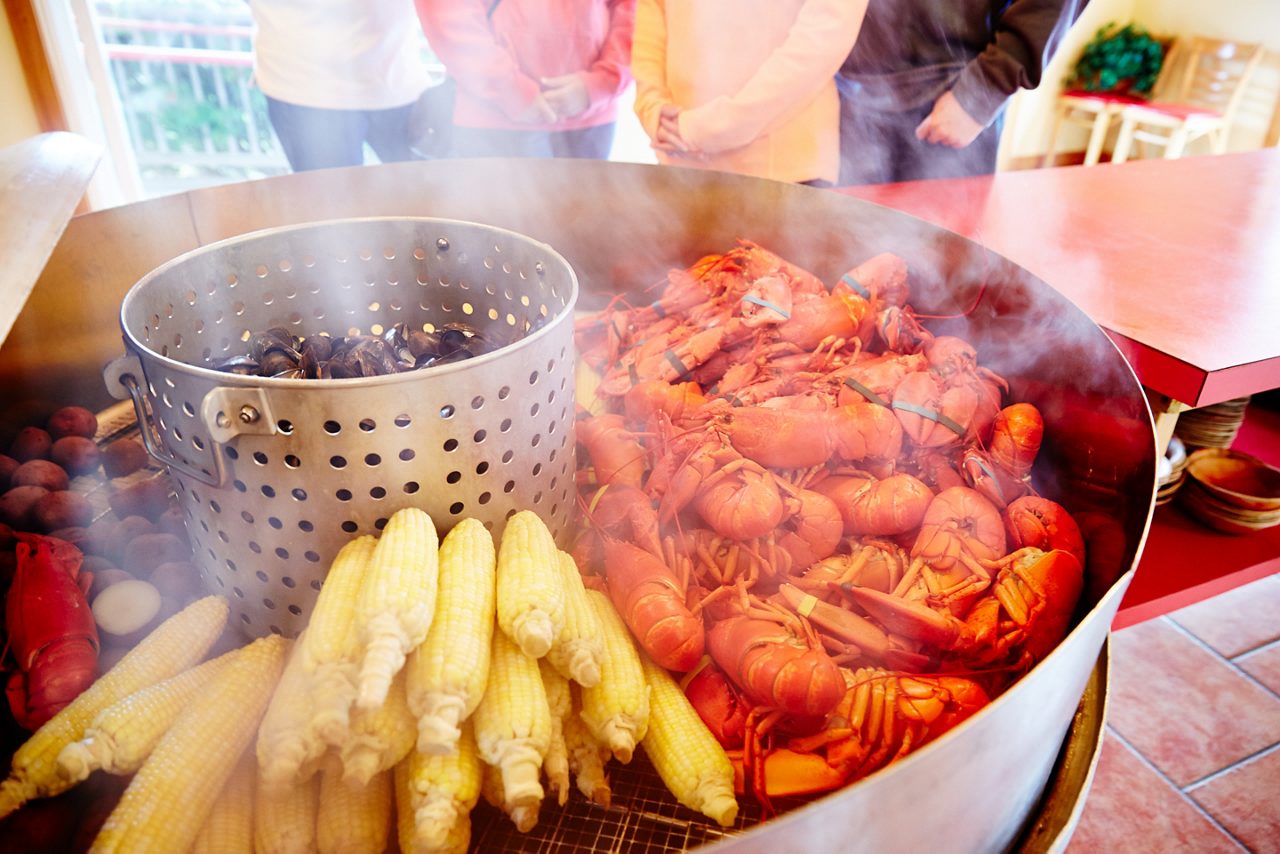 Savor Maine's famous lobster bake.