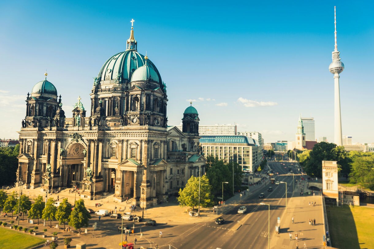 A historical church in Berlin on a clear sunny day