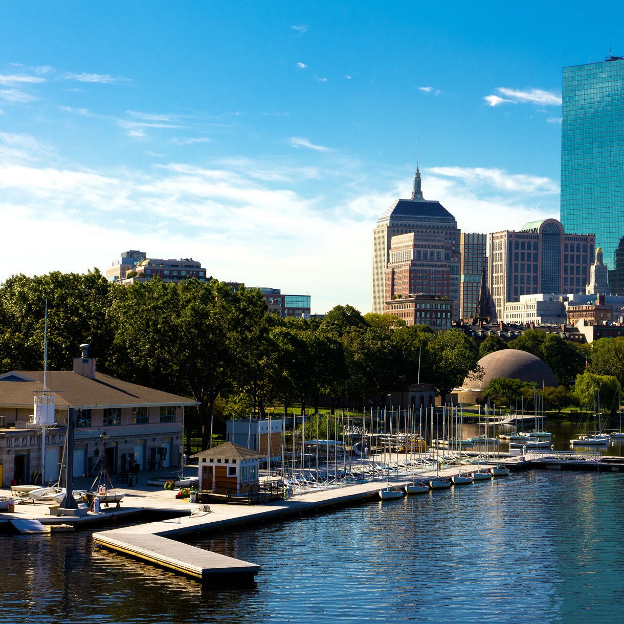 Aerial city view of Charles River in Boston, Massachusetts.