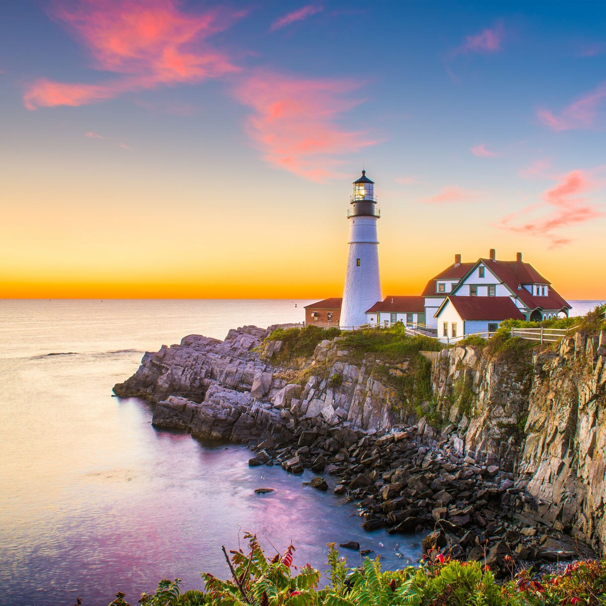    Cape Elizabeth Maine Lighthouse Sunset 1x1 Square