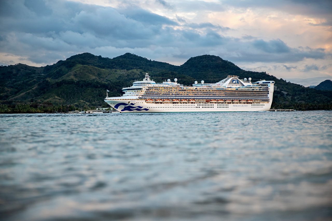 Caribbean Princess at sea exterior angle