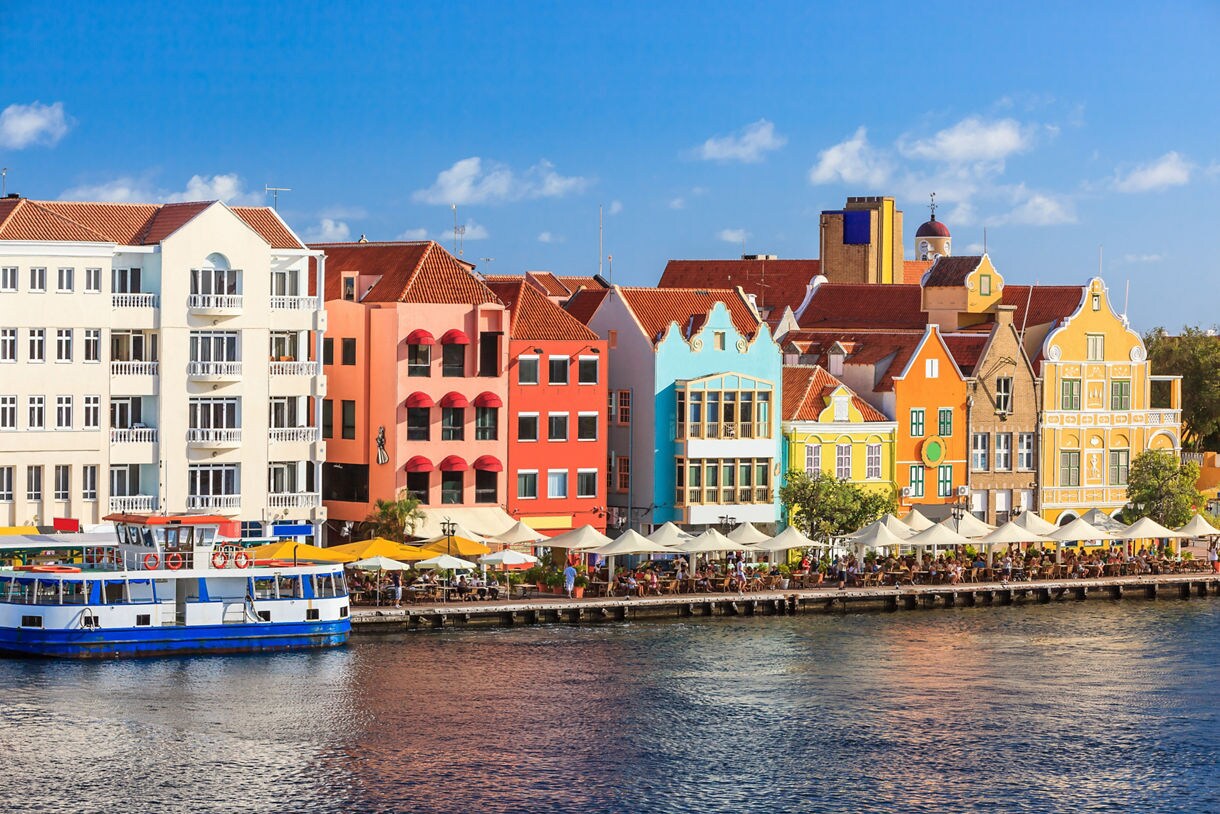 Row of colorful buildings in the dutch inspired Curaçao.