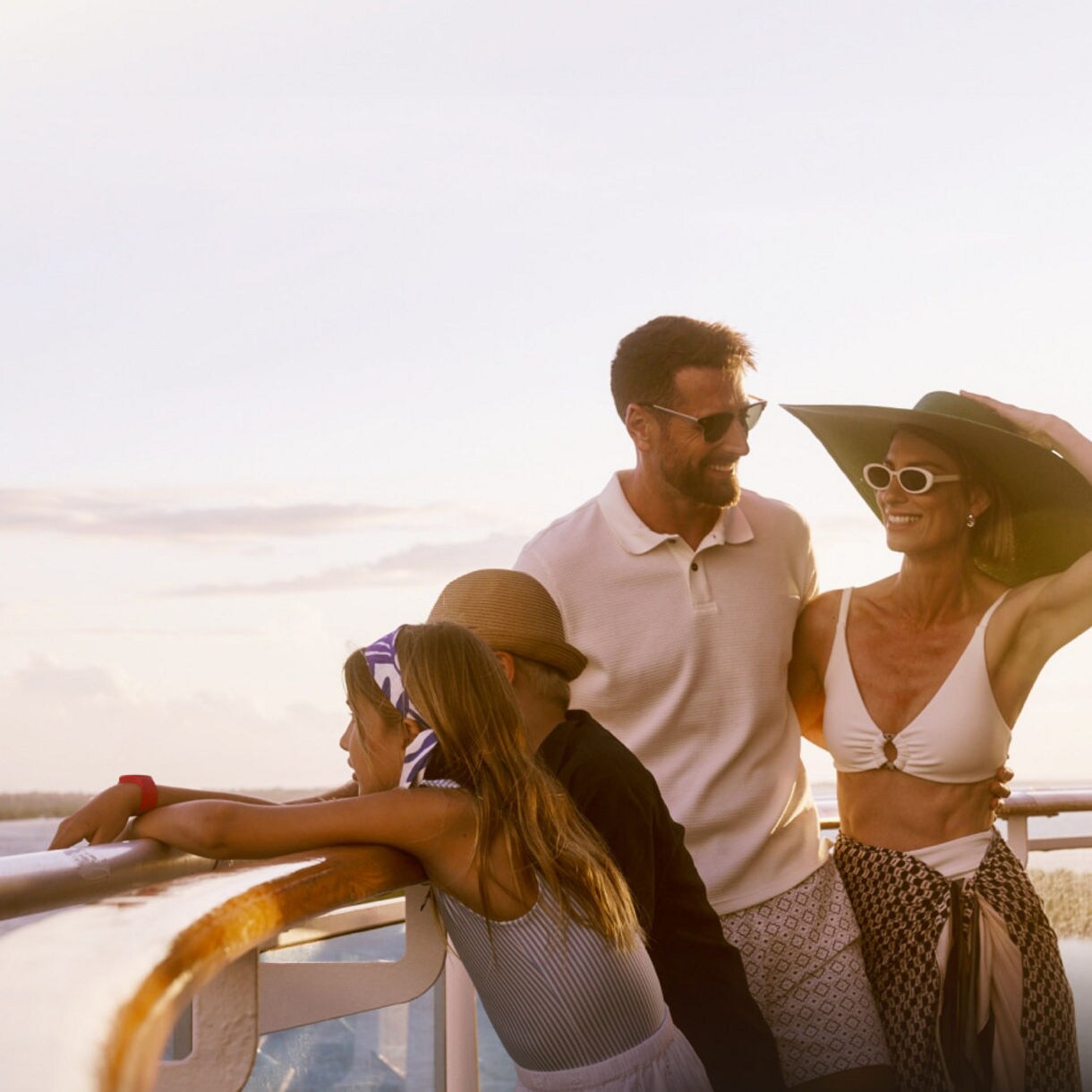 Family on a cruise deck
