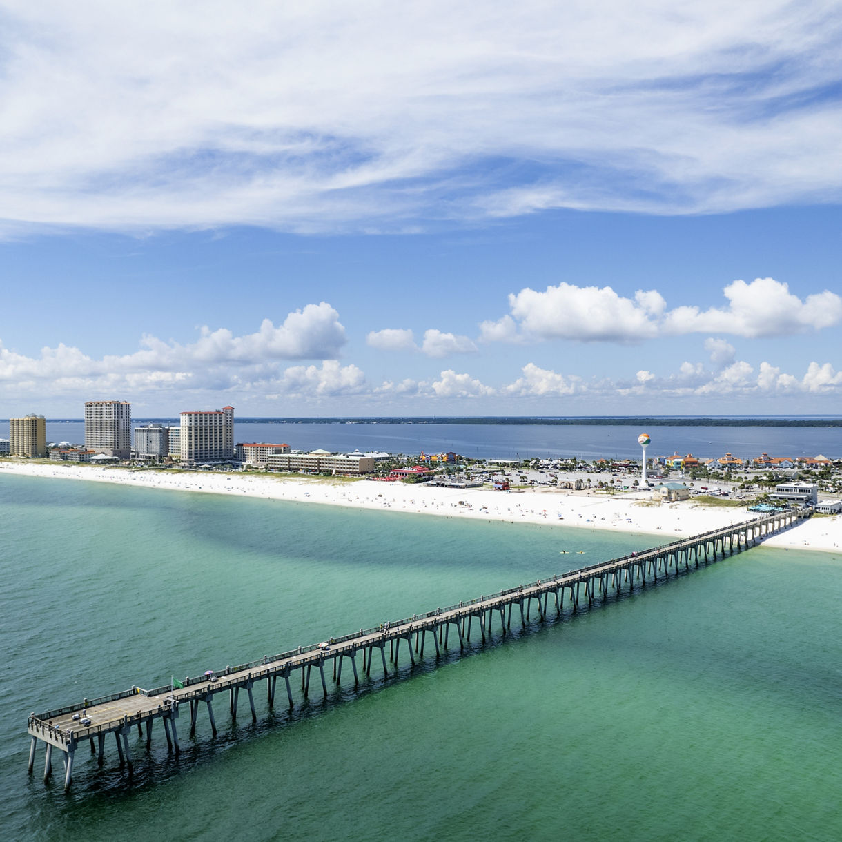 Fort Walton Beach pier Aerial view of The Gulf.